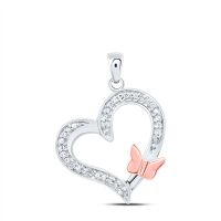 10K White Gold Round Diamond Heart Rose-Tone Butterfly Bug Pendant 0.10 Cttw