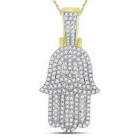 10K Yellow Gold Round Diamond Hamsa Hand Charm Pendant 0.50 Cttw