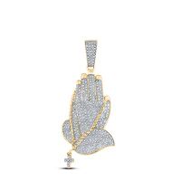 10K Yellow Gold Round Diamond Prayer Hands Charm Pendant 0.88 Cttw