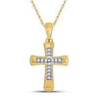 10K Yellow Gold Round Diamond Small Flared Cross Pendant 0.10 Cttw