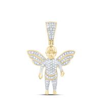 10K Yellow Gold Round Diamond Guardian Angel Charm Pendant 0.33 Cttw