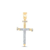 10K Yellow Gold Round Diamond Nail Cross Charm Pendant 0.38 Cttw