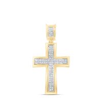 10K Yellow Gold Round Diamond Cross Charm Pendant 0.17 Cttw