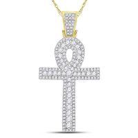 10K Yellow Gold Round Diamond Ankh Cross Charm Pendant 1 Cttw