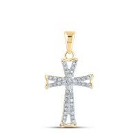 14K Yellow Gold Round Diamond Flared Cross Pendant 0.13 Cttw