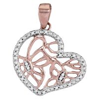 14K Rose Gold Round Diamond Heart Butterfly Pendant 0.05 Cttw