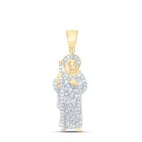 14K Yellow Gold Round Diamond Jesus Saint Charm Pendant 0.38 Cttw