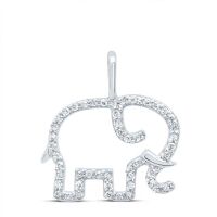 10K White Gold Round Diamond Elephant Outline Animal Pendant 0.17 Cttw