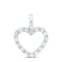 14K White Gold Round Diamond Heart Pendant 0.10 Cttw