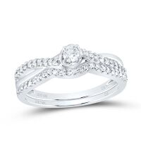 10K White Gold Round Diamond Bridal Wedding Ring Set 0.33 Cttw