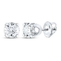 14K White Gold Round Diamond Solitaire Stud Earrings 0.50 Cttw (Certified)
