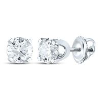 14K White Gold Unisex Round Diamond Solitaire Stud Earrings 0.75 Cttw (Certified)