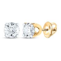 14K Yellow Gold Unisex Round Diamond Solitaire Stud Earrings 0.75 Cttw (Certified)