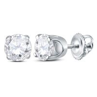 14K White Gold Round Diamond Solitaire Stud Earrings 0.88 Cttw (Certified)