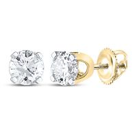 14K Yellow Gold Unisex Round Diamond Solitaire Stud Earrings 0.50 Cttw (Certified)