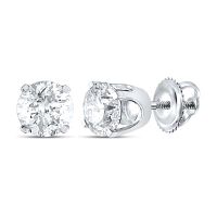 14K White Gold Unisex Round Diamond Solitaire Stud Earrings 0.38 Cttw (Certified)