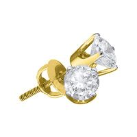 14K Yellow Gold Unisex Round Diamond Solitaire Stud Earrings 0.38 Cttw (Certified)