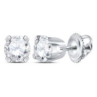 14K White Gold Unisex Round Diamond Solitaire Stud Earrings 0.38 Cttw