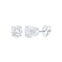 14K White Gold Unisex Round Diamond Solitaire Stud Earrings 0.75 Cttw (Certified)