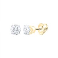 14K Yellow Gold Unisex Round Diamond Solitaire Stud Earrings 0.88 Cttw (Certified)