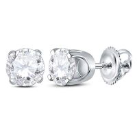 14K White Gold Unisex Round Diamond Solitaire Stud Earrings 0.88 Cttw (Certified)