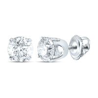 14K White Gold Unisex Round Diamond Solitaire Stud Earrings 1 Cttw (Certified)