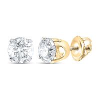 14K Yellow Gold Unisex Round Diamond Solitaire Stud Earrings 0.50 Cttw (Certified)