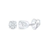 14K White Gold Unisex Round Diamond Solitaire Stud Earrings 0.38 Cttw (Certified)
