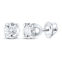 14K White Gold Round Diamond Solitaire Stud Earrings 0.50 Cttw (Certified)