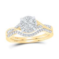 10K Yellow Gold Round Diamond Bridal Wedding Ring Set 0.38 Cttw