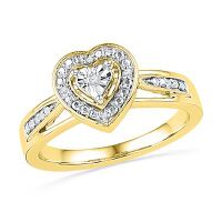 10K Yellow Gold Round Diamond Heart Ring 0.03 Cttw