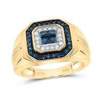 10K Yellow Gold Round Blue Diamond Square Ring 0.63 Cttw