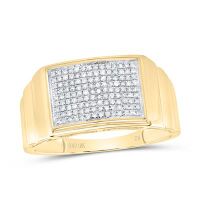 10K Yellow Gold Round Diamond Ribbed Rectangle Cluster Ring 0.25 Cttw