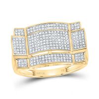 10K Yellow Gold Round Diamond Contoured Rectangle Cluster Ring 0.50 Cttw