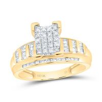10K Yellow Gold Round Diamond Cluster Bridal Engagement Ring 0.50 Cttw