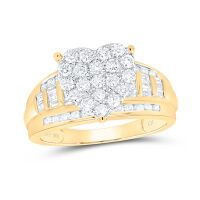 10K Yellow Gold Round Diamond Heart Cluster Bridal Engagement Ring 1 Cttw
