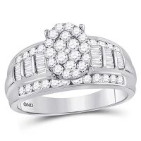 10K White Gold Round Diamond Oval Cluster Bridal Engagement Ring 1 Cttw