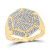 10K Yellow Gold Round Diamond Hexagon Cluster Ring 0.33 Cttw