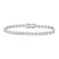 Sterling Silver Round Diamond Heart Tennis Bracelet 1 Cttw
