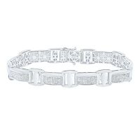 Sterling Silver Round Diamond Rectangle Link Bracelet 1- 0.63 Cttw