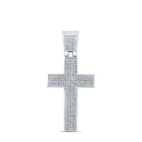 Sterling Silver Round Diamond Cross Charm Pendant 0.50 Cttw