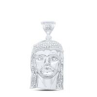Sterling Silver Round Diamond Jesus Face Charm Pendant 0.25 Cttw