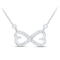 Sterling Silver Round Diamond Infinity Double Heart Pendant Necklace 0.20 Cttw