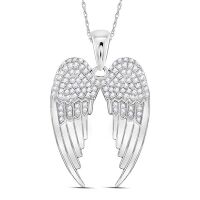 Sterling Silver Round Diamond Angel Wings Pendant 0.38 Cttw