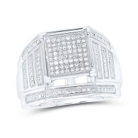 Sterling Silver Round Diamond Square Cluster Ring 0.38 Cttw