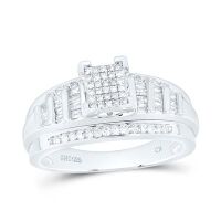 Sterling Silver Round Diamond Cluster Bridal Engagement Ring 0.38 Cttw