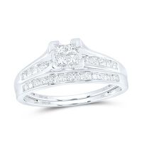 10K White Gold Princess Diamond Bridal Wedding Ring Set 0.50 Cttw