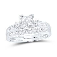 10K White Gold Princess Diamond Bridal Wedding Ring Set 0.50 Cttw