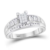 10K White Gold Princess Diamond Cluster Bridal Engagement Ring 0.50 Cttw