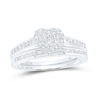 10K White Gold Diamond Heart Bridal Wedding Ring Set 0.50 Cttw